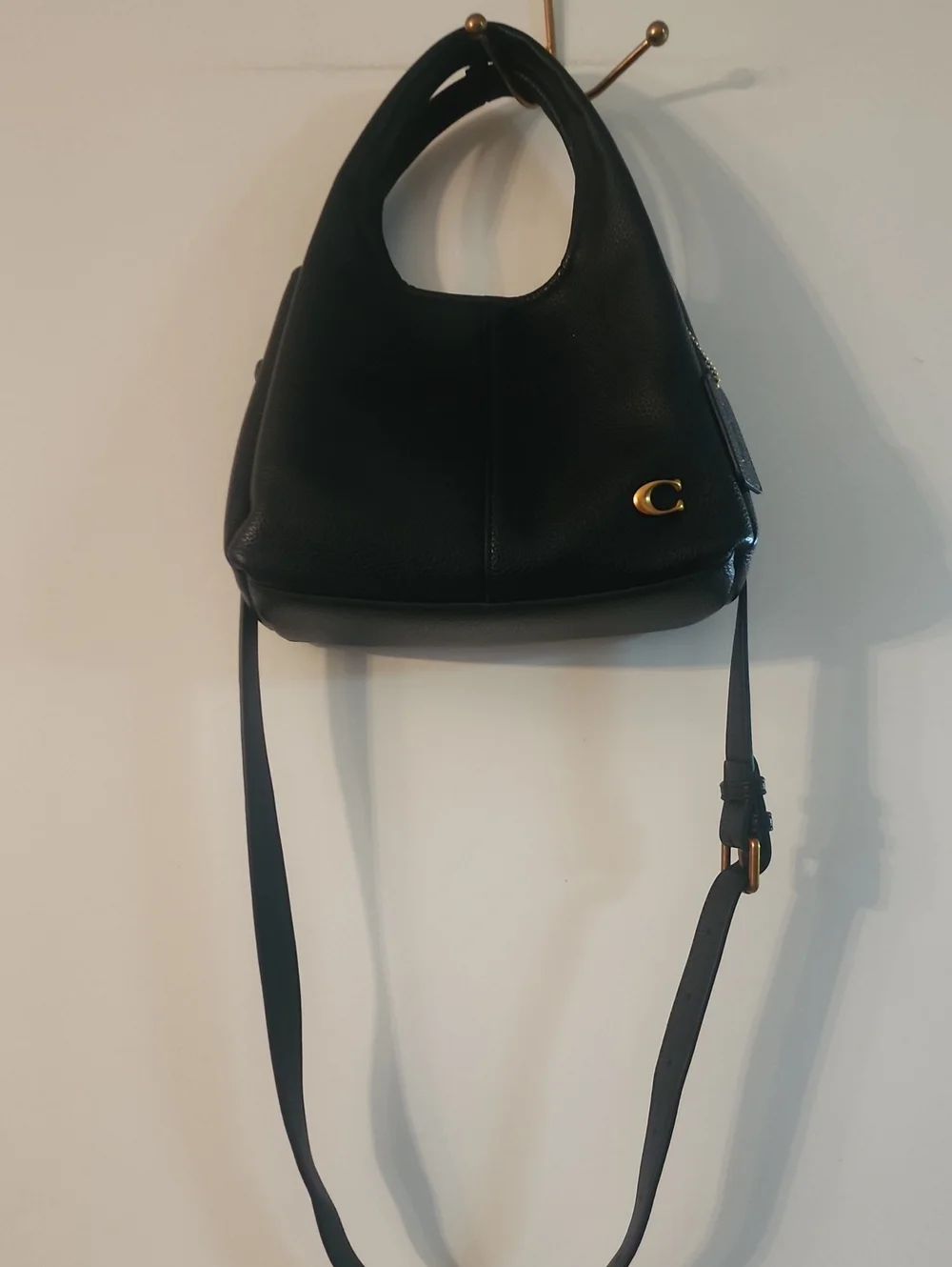 Coach Lana Black Pebble Leather Top Handle/ Crossbody Handbag with Gold C Accent